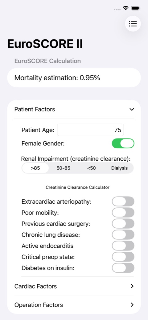 EuroSCORE II screenshot 1