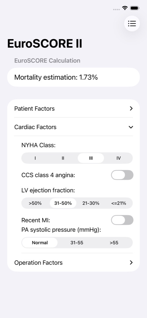 EuroSCORE II screenshot 2